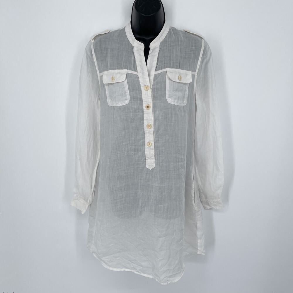 Pete & Greta by Johnny Was NEW White Linen Shirt Dress Tunic *SPOTS* Sz S Swim